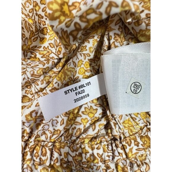 J Crew Top Woman Large Yellow Floral Gathered Scoopneck Scattered Blooms Peasant - Picture 12 of 12